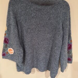 Anthropologie Sleeping on Snow Roserine Embroidered Gray Seater - L